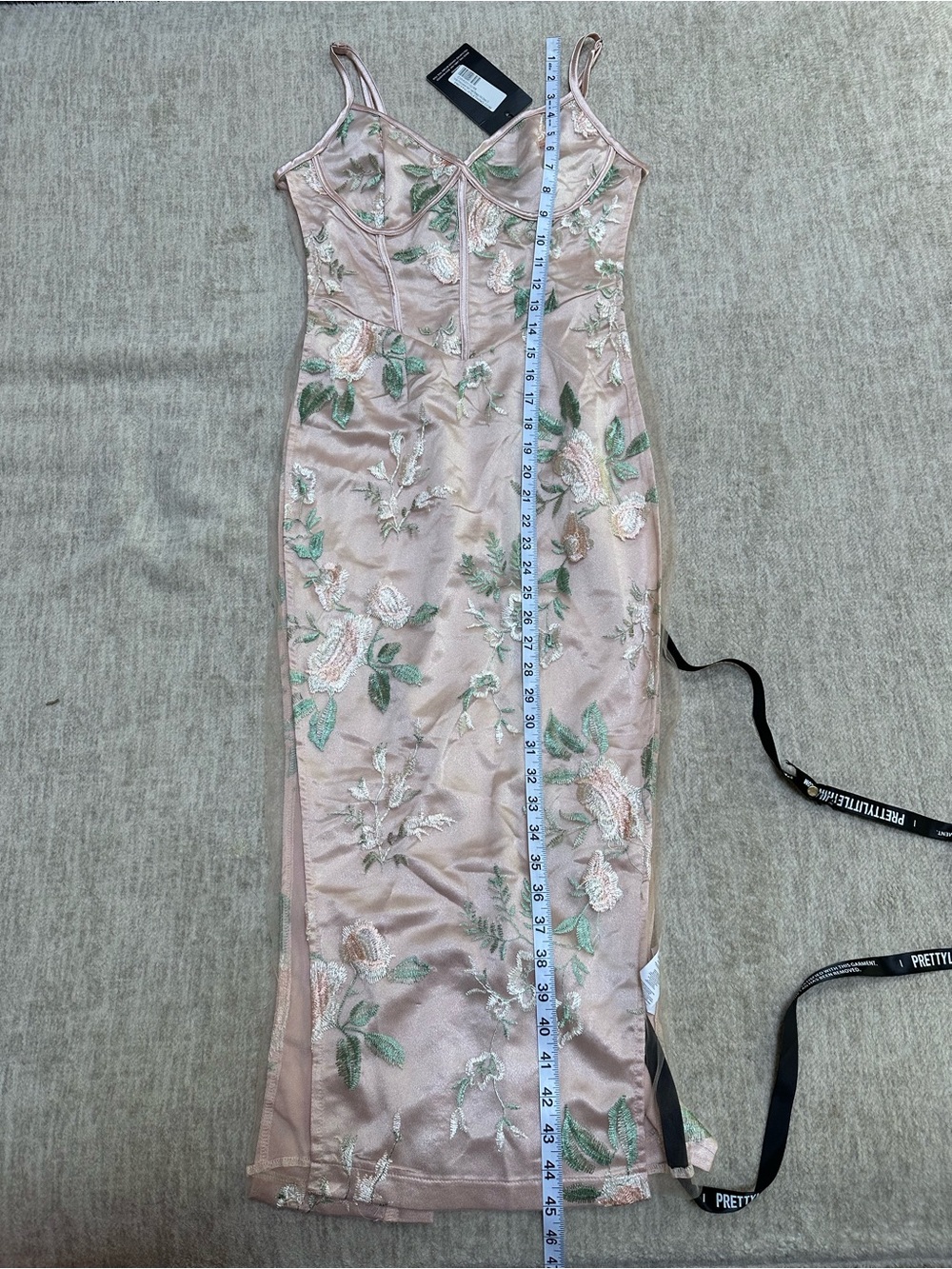 Pretty Little Thing Pink Floral Embroidered Mesh Side Midi Dress US 6 Small